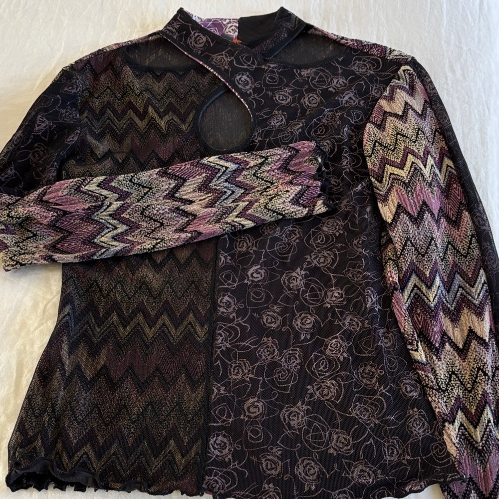 Anac Black and Purple Patterned Top